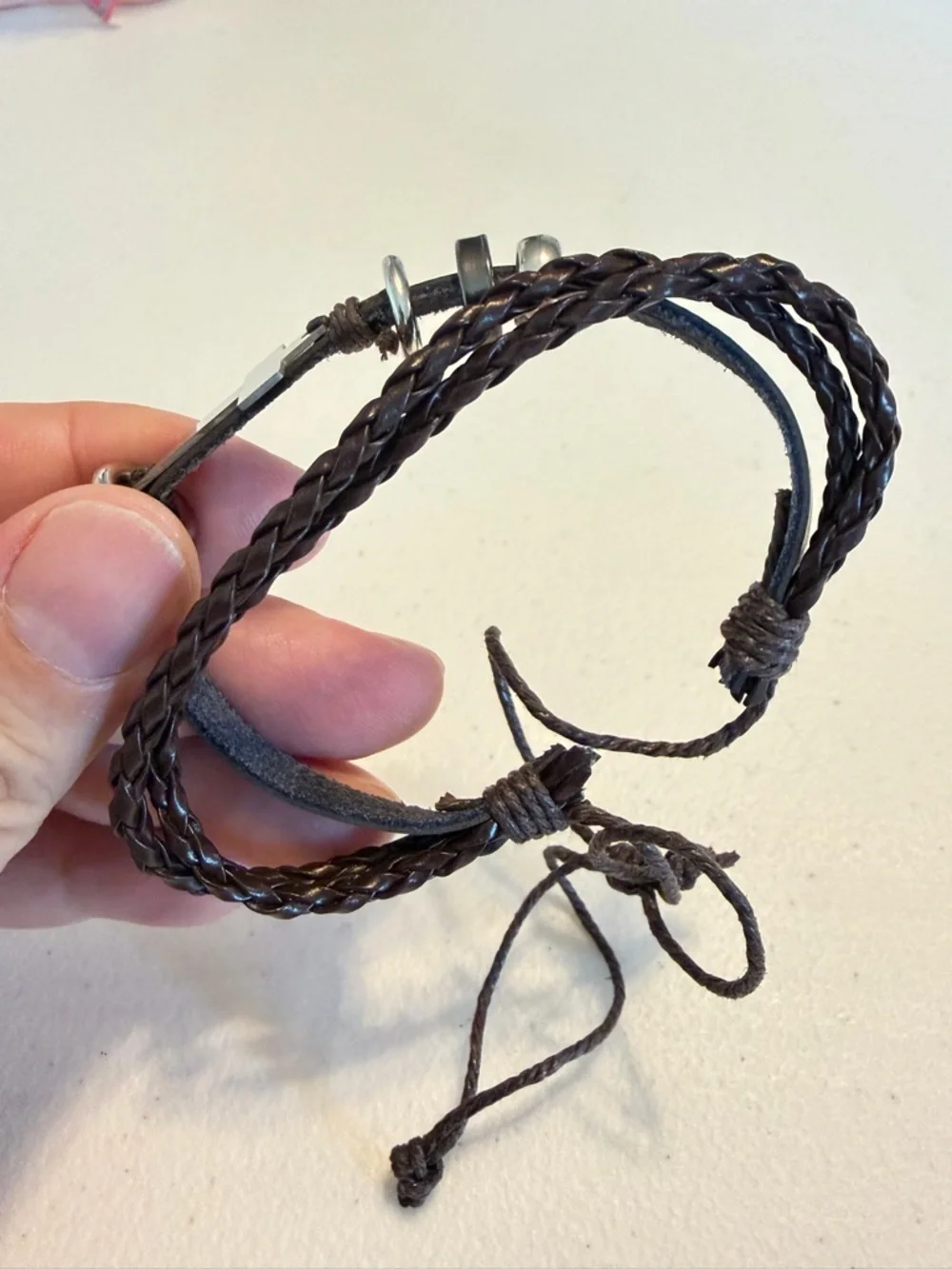 Braided Brown Bracelet With Cross.